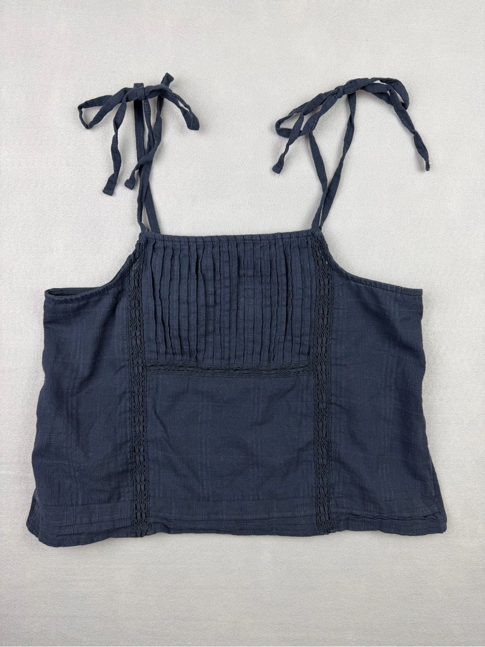 Navy Tie-Strap Cotton Crop Tank Top